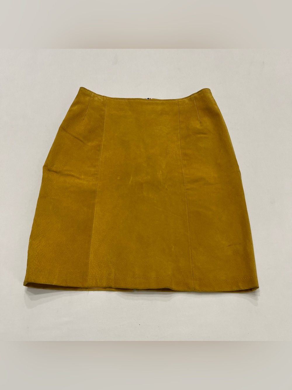 Vintage Fox Run Suede Leather Mini Skirt Sz 7 Mustard Yellow A Line Boho Western